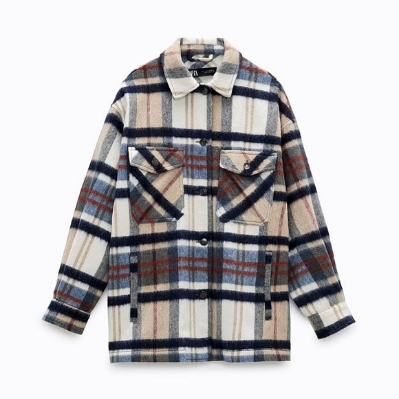 Zara Plaid Wool Shacket Overshirt Size XL - Picture 1 of 14